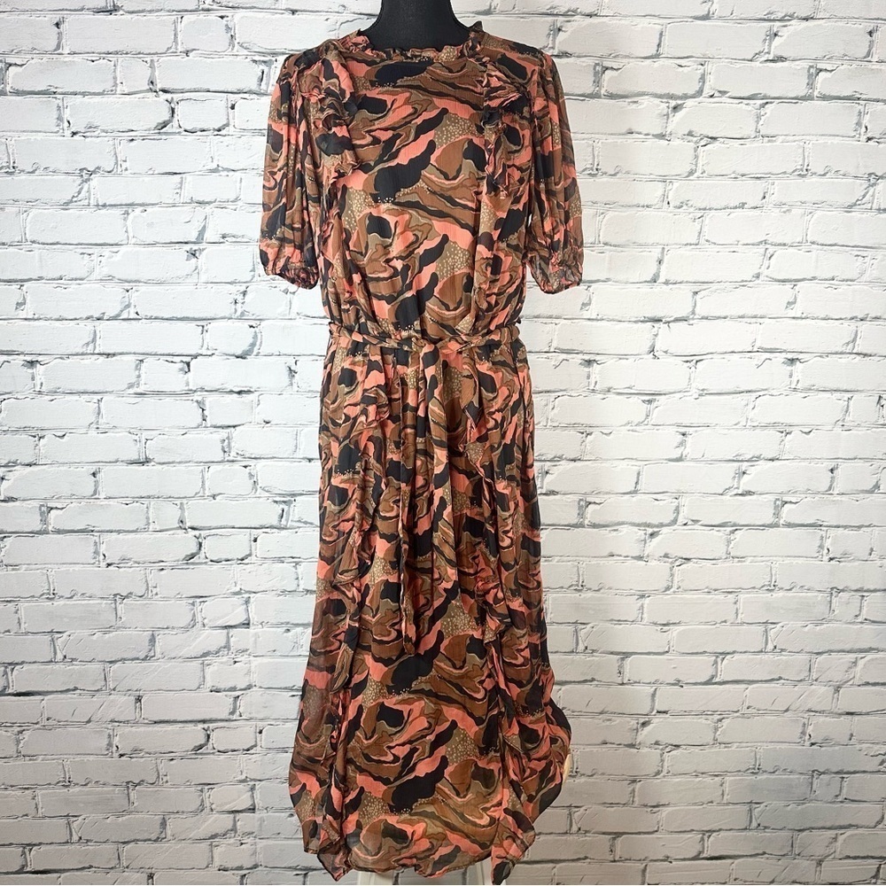 Cleobella Women’s NWOT Paige Midi Dress Canyon Ruffle Chiffon High Neck Medium - Picture 2 of 14